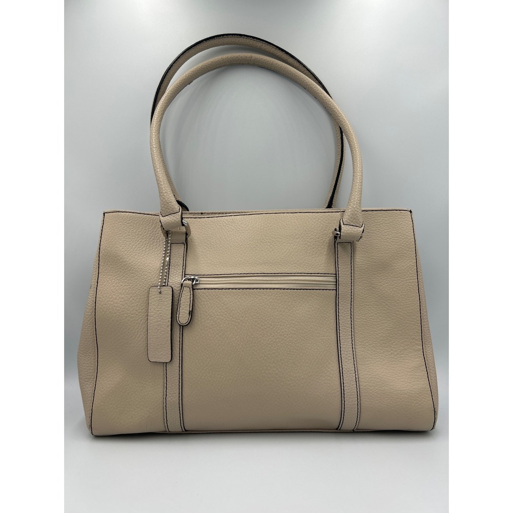 Wilsons Leather Pelle Studio Beige Pebbled Leather Triple Compartment Tote Bag